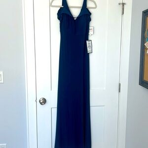 Full length peacock blue dress